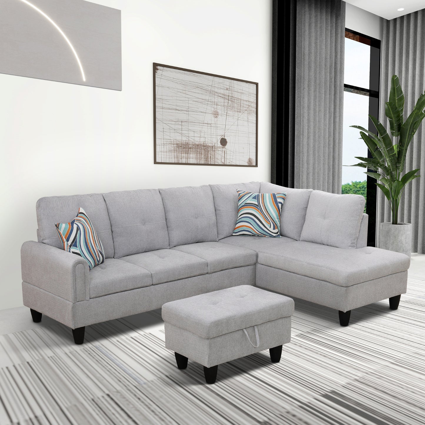 Grey Sectional with Ottoman