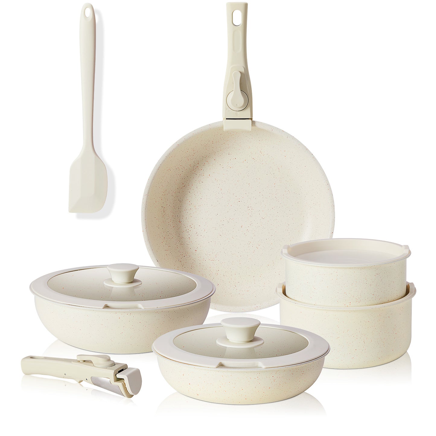 Granite Non-Stick Cookware Set - Dishwasher Safe, Detachable Handles, Safe & Space-Saving