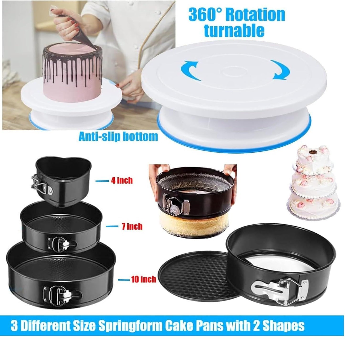 398-Piece Cake Decorating Supplies Kit - Includes Cake Pans, Rotating Turntable, Icing Tips, and More