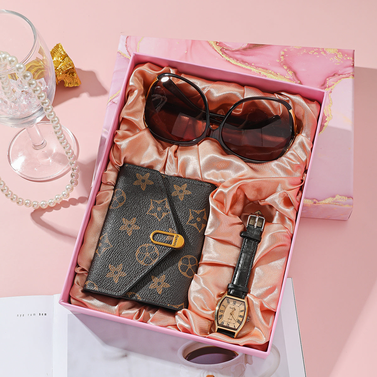 Luxury Women's Gift Box Set – Watch, Sunglasses, and Wallet