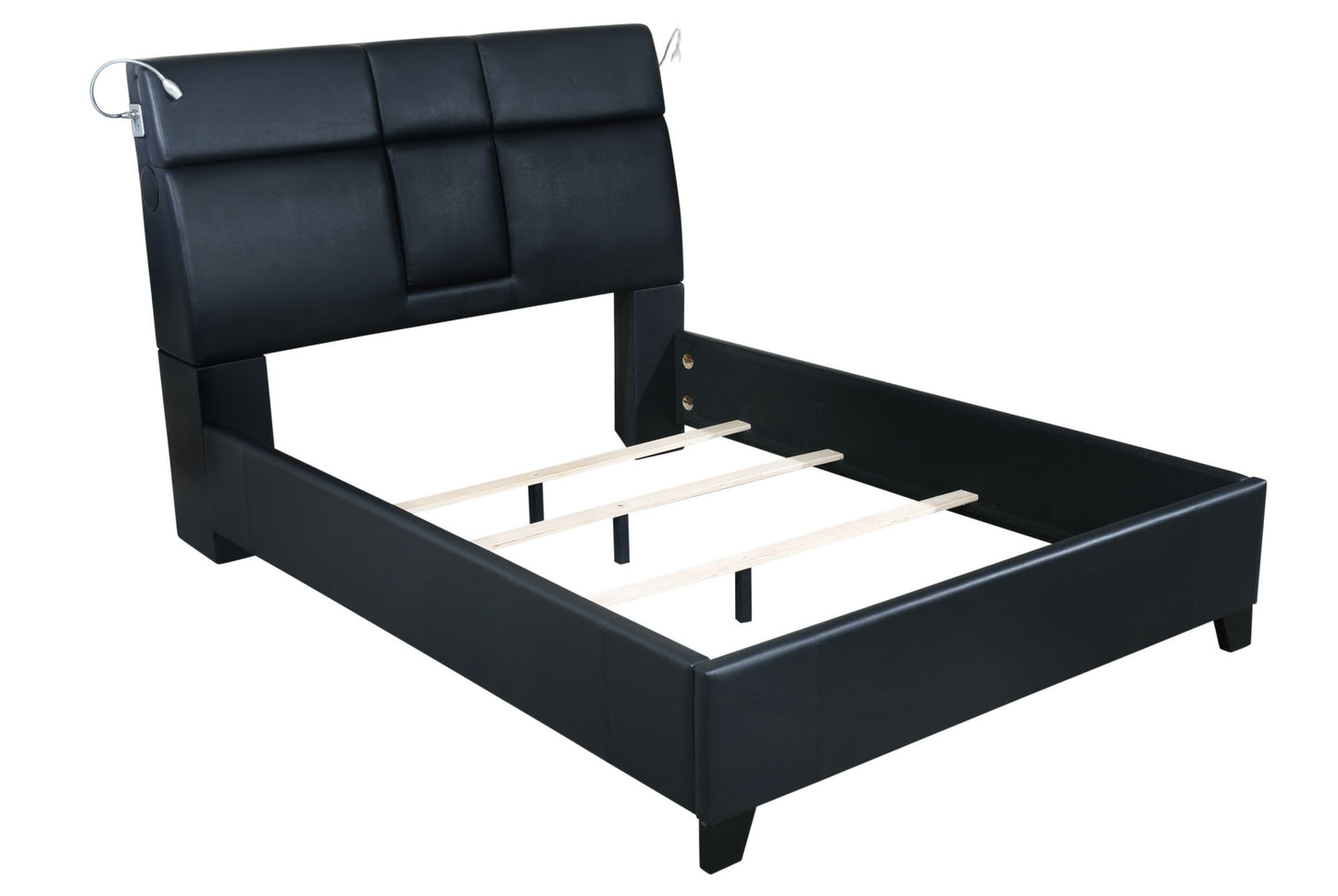 Queen Music Bed with Touch Lighting, Bluetooth Sound, and Beverage Tray – Black