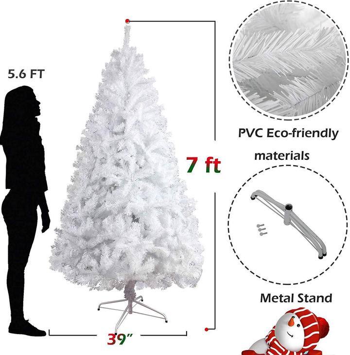 7ft High Christmas Tree with 1000 Tips and White Decorations