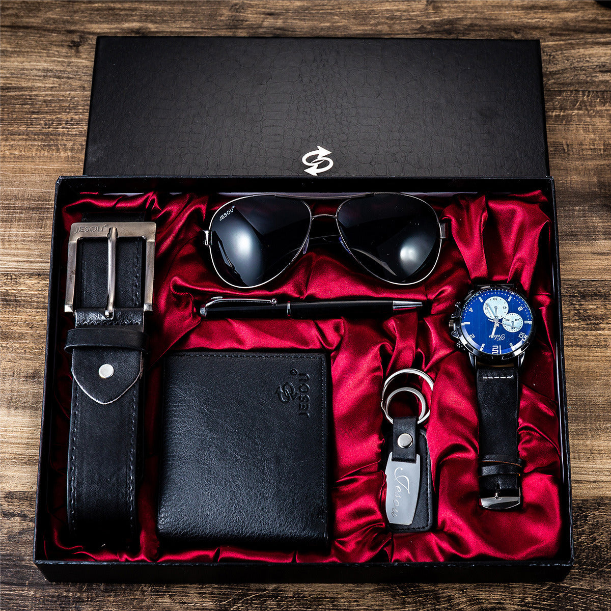 Men's Business Gift Box Set – Wallet, Belt, Watch, Pen, and Glasses