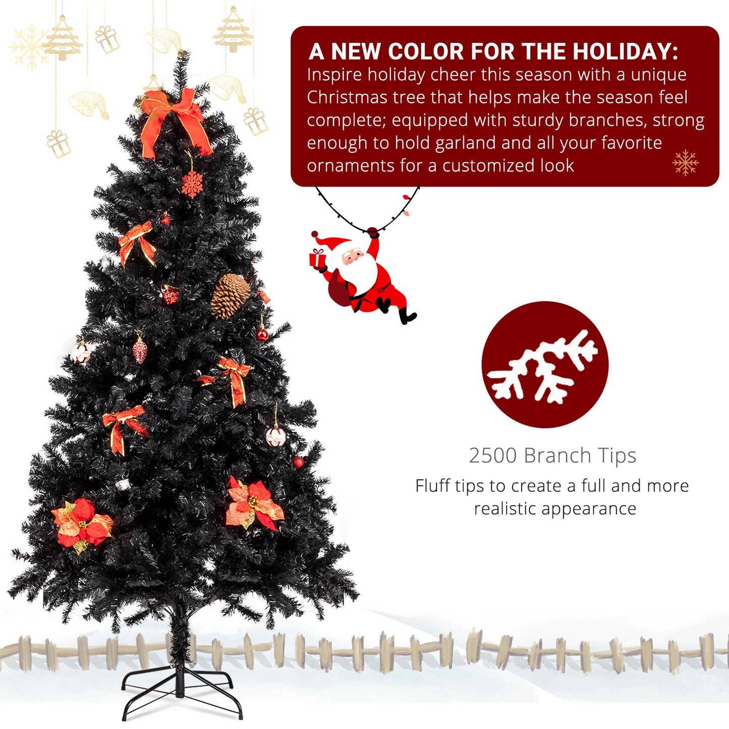 7.5ft 2500 Branches Black Christmas Tree