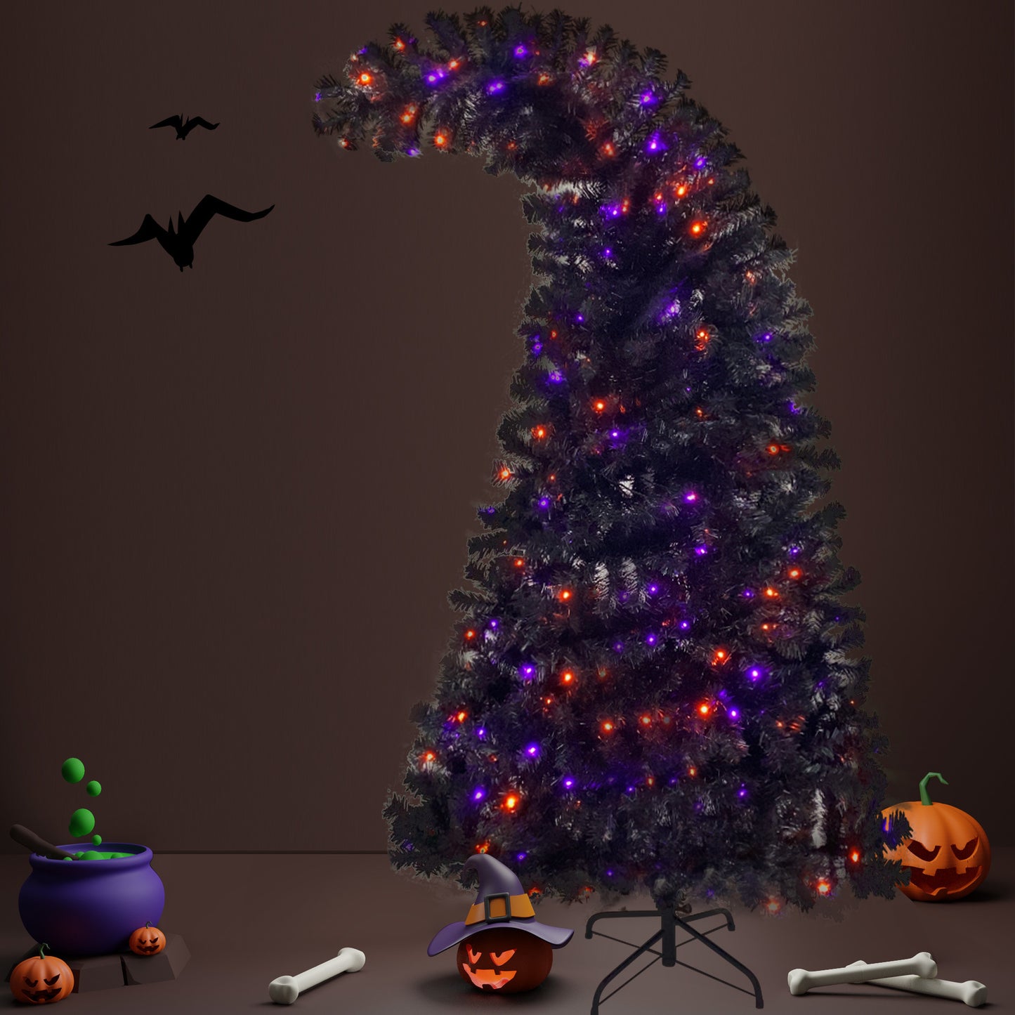 6FT Artificial Fir Bent Top Halloween Christmas Tree