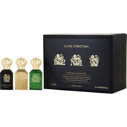 Clive Christian Variety Original Collection Set for Men Includes 1872, No. 1, & X Perfume Sprays (3 x 0.3 oz Minis)