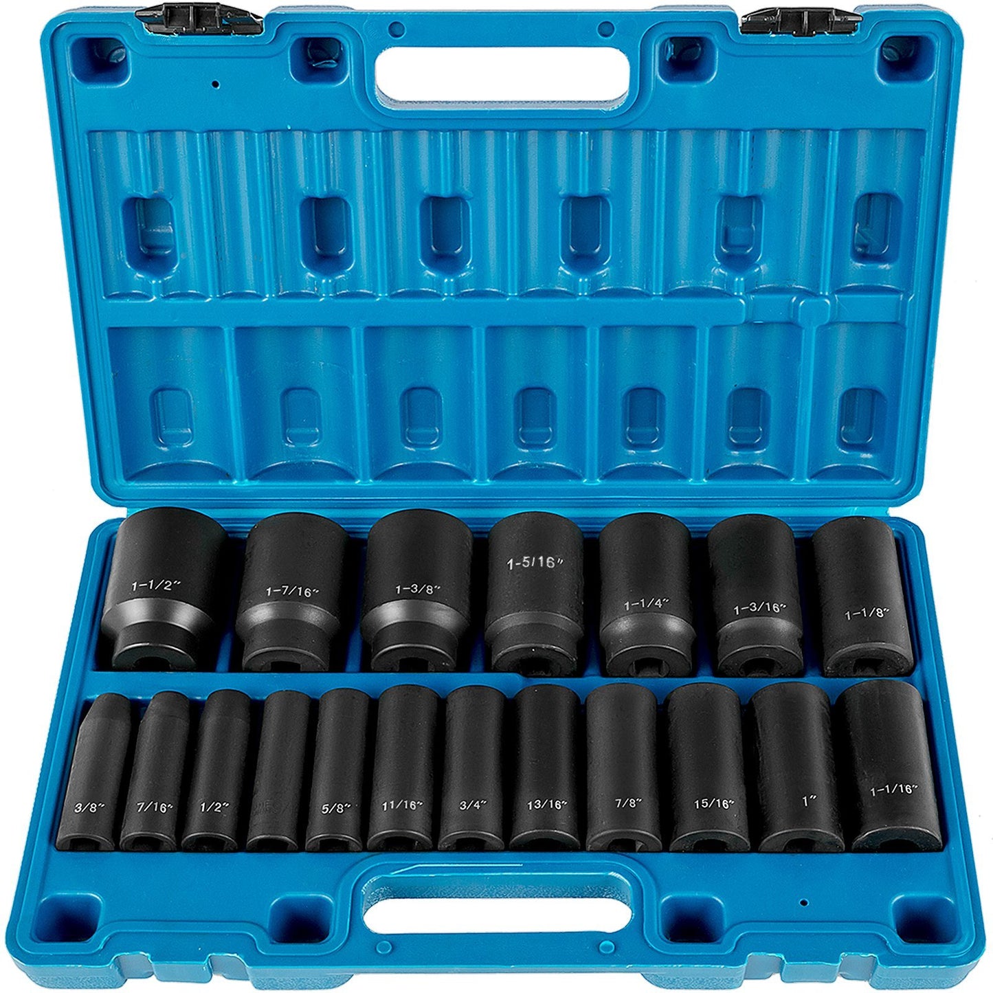 VEVOR 19-Piece Impact Socket Set - 1/2 Inch Drive, Deep 6-Point Sockets, Cr-V Construction, with Storage Case