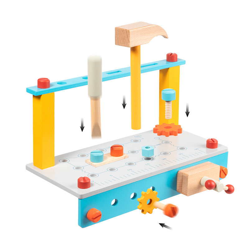 Junior Builder's Workbench Set - Safe Wooden Pretend Play Construction Kit for Toddlers