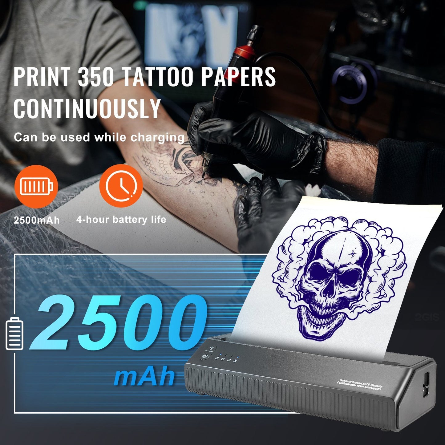 VEVOR Wireless Bluetooth Tattoo Stencil Printer – Portable Transfer Machine with 10 Sheets of Transfer Paper