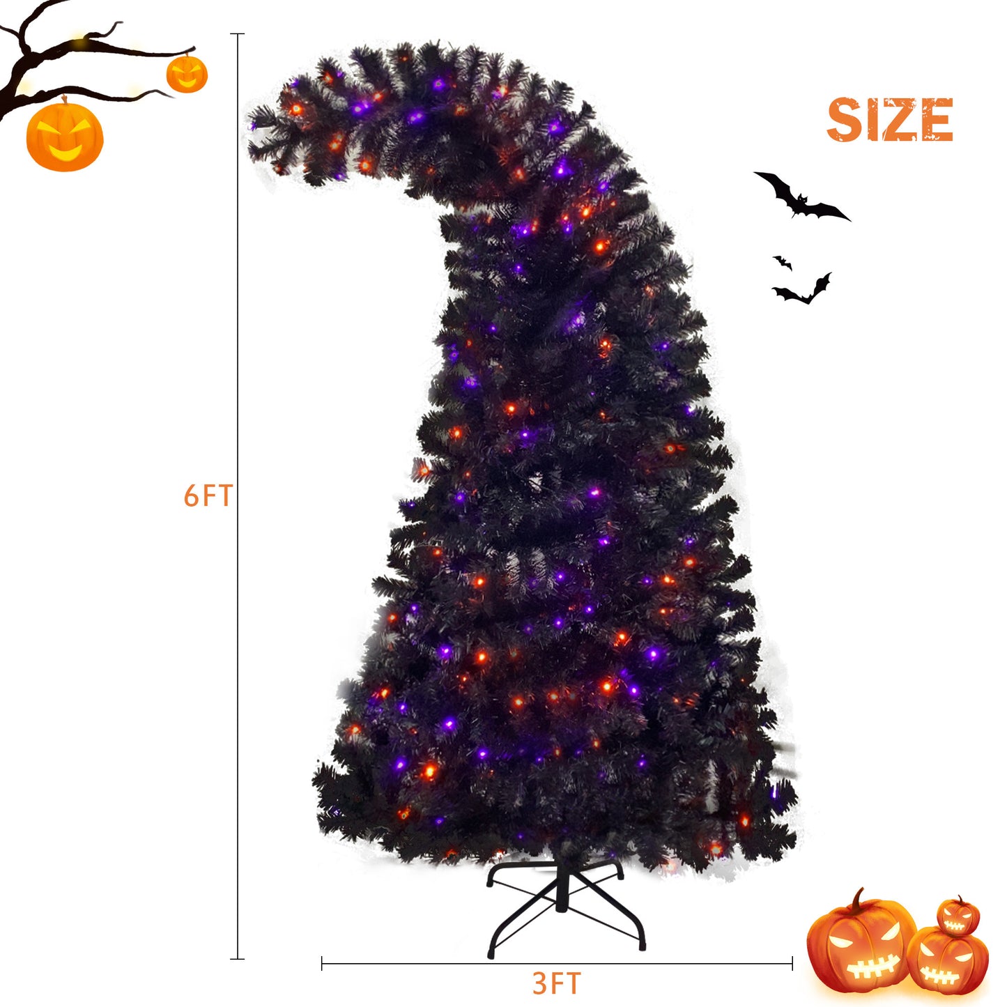 6FT Artificial Fir Bent Top Halloween Christmas Tree