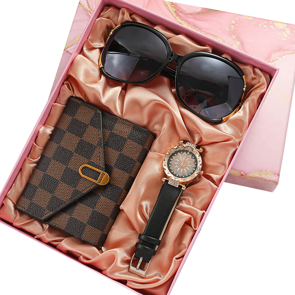 Luxury Women's Gift Box Set – Watch, Sunglasses, and Wallet