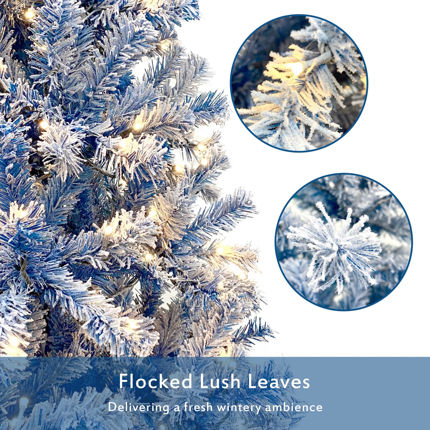 6FT Pre-Lit Hinged Artificial Fir Christmas Tree - Blue Snow Flocked