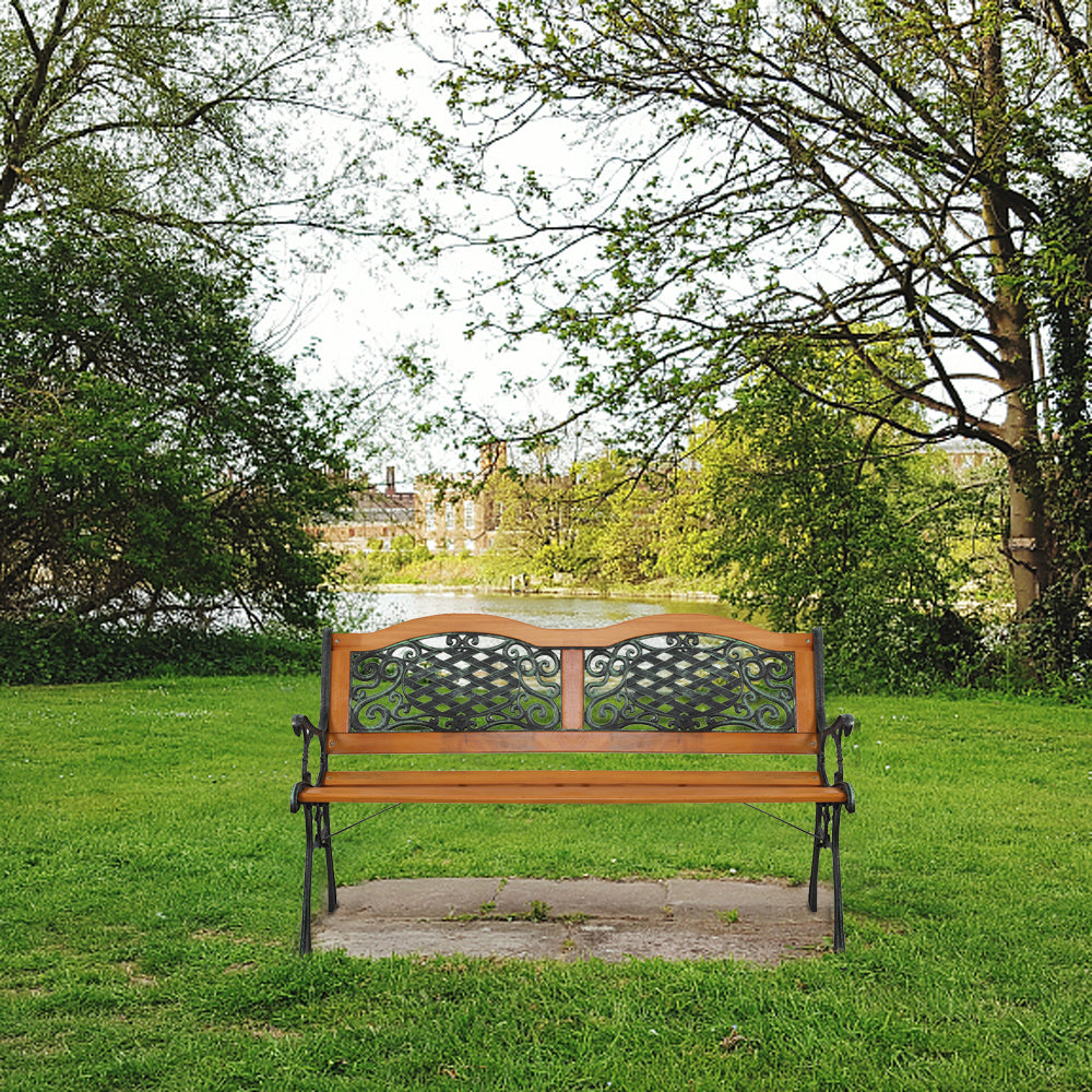 Elegant 49" Garden Bench - Powder-Coat Steel & Weather-Resistant Hardwood, Antique Style, Comfortable Seating