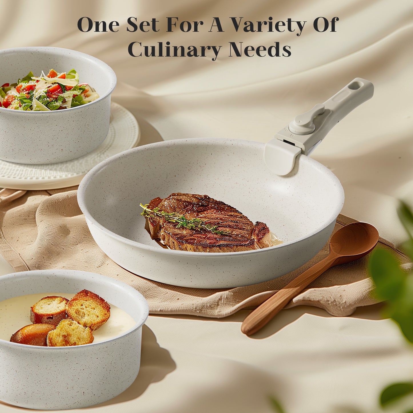 Granite Non-Stick Cookware Set - Dishwasher Safe, Detachable Handles, Safe & Space-Saving