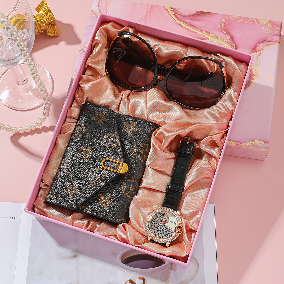 Luxury Women's Gift Box Set – Watch, Sunglasses, and Wallet