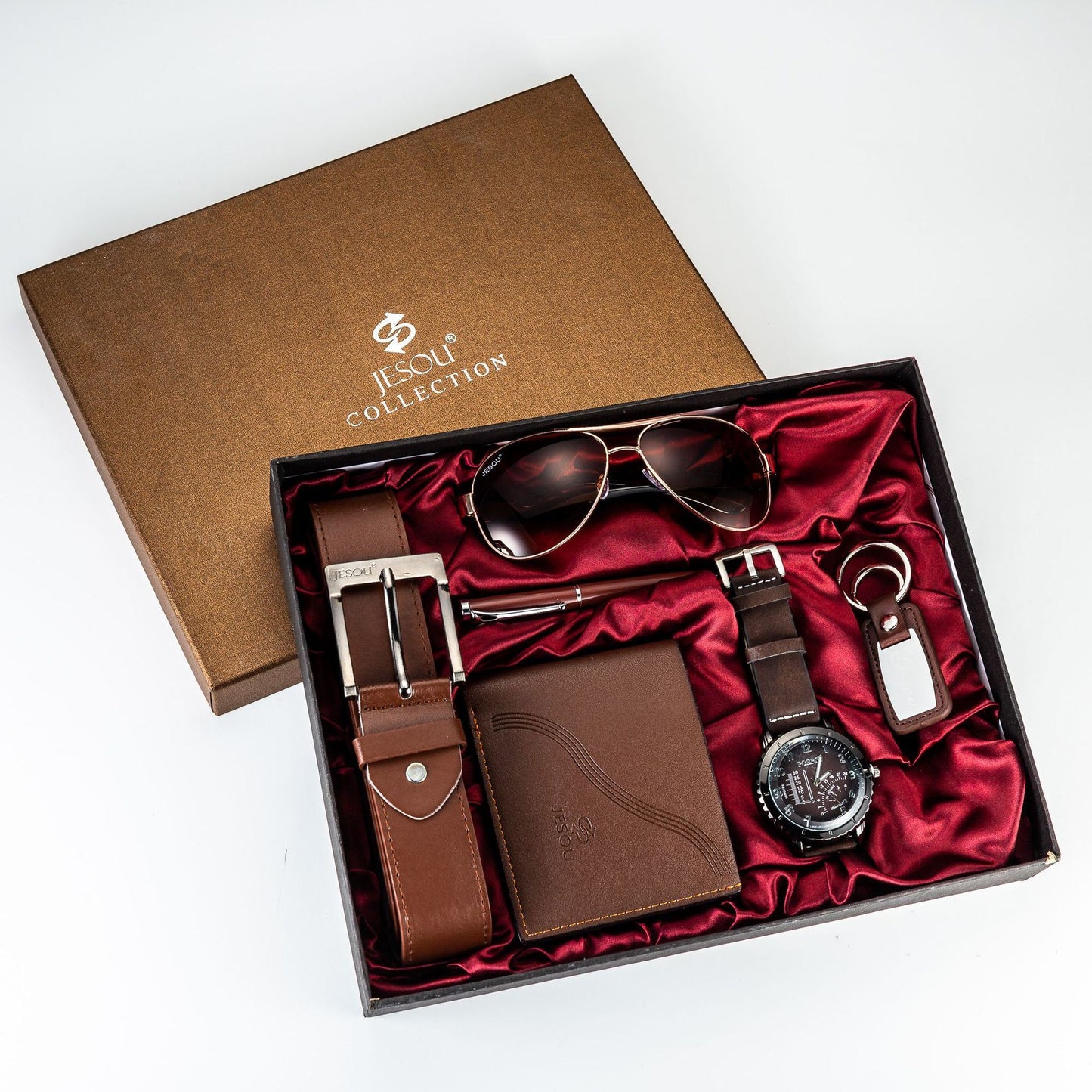 Men's Business Gift Box Set – Wallet, Belt, Watch, Pen, and Glasses