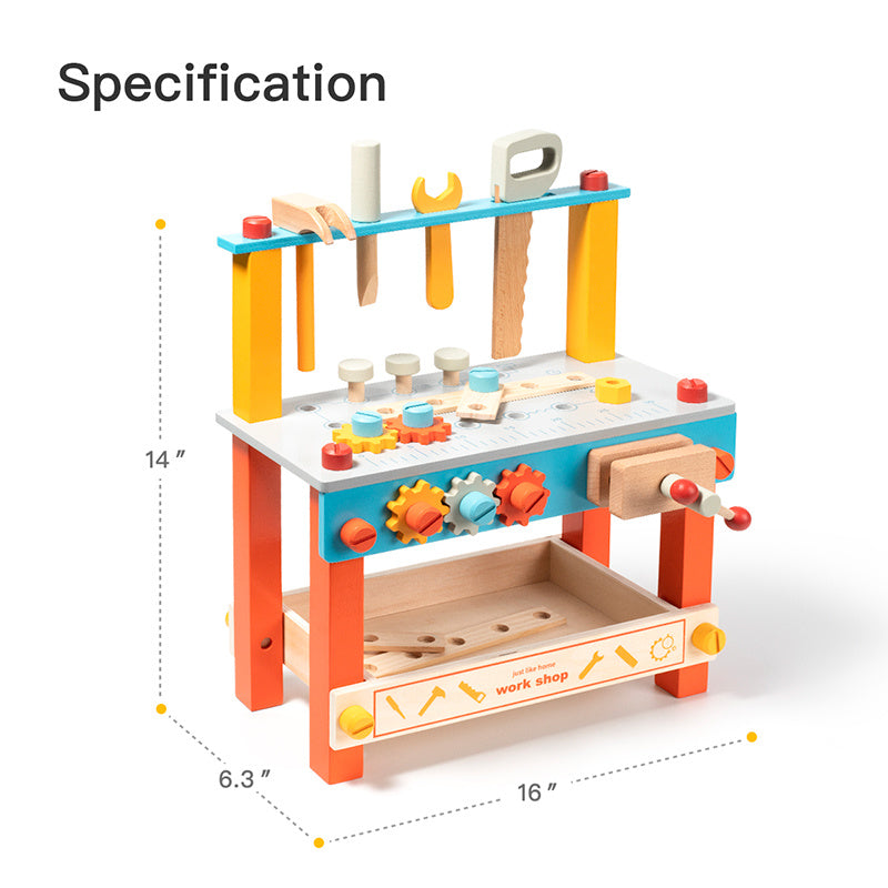 Junior Builder's Workbench Set - Safe Wooden Pretend Play Construction Kit for Toddlers