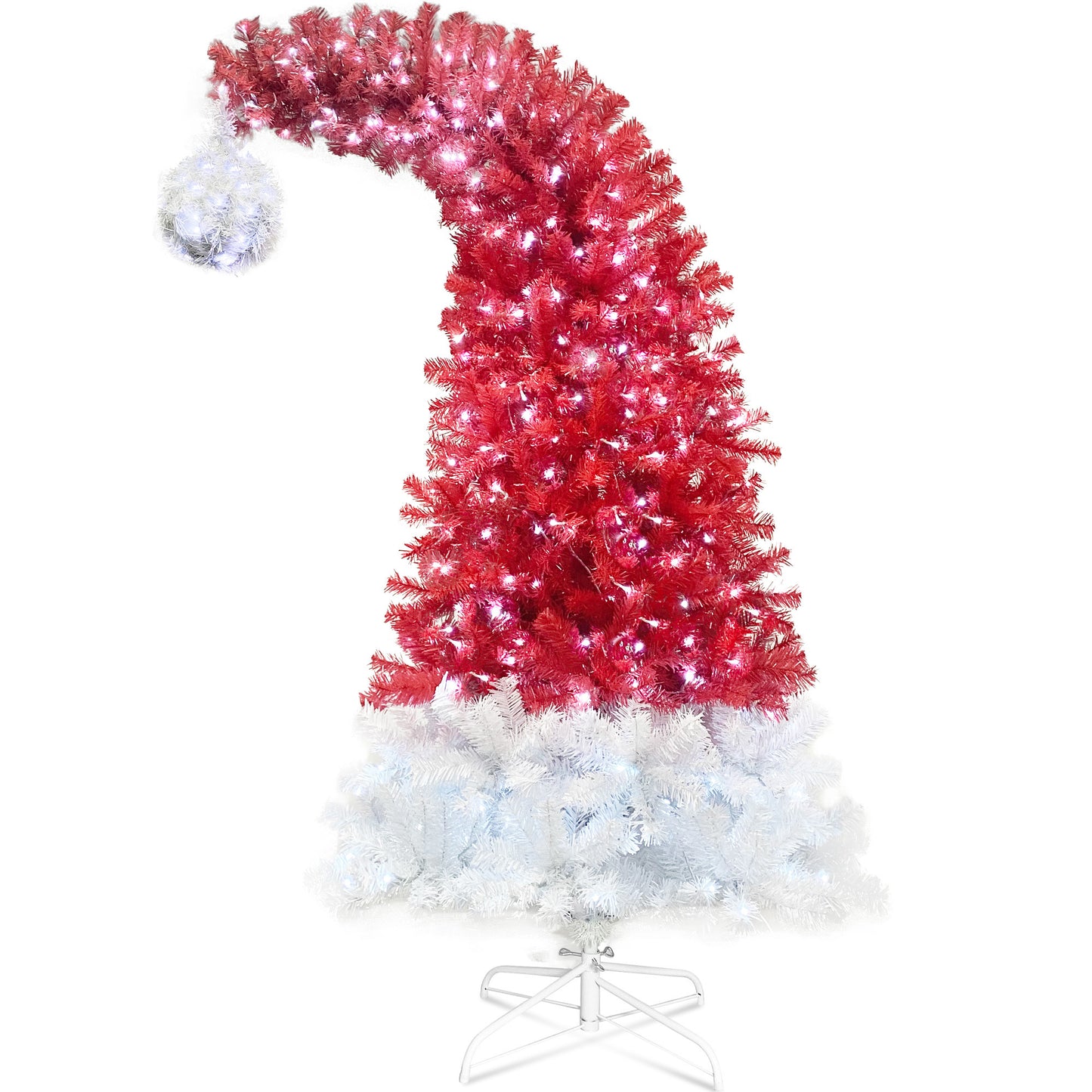 6FT Hinged Fir Artificial Christmas Tree Santa Hat Style Christmas Tree Holiday Decoration,1250 Lush Branch Tips, 300 LED Lights X-mas