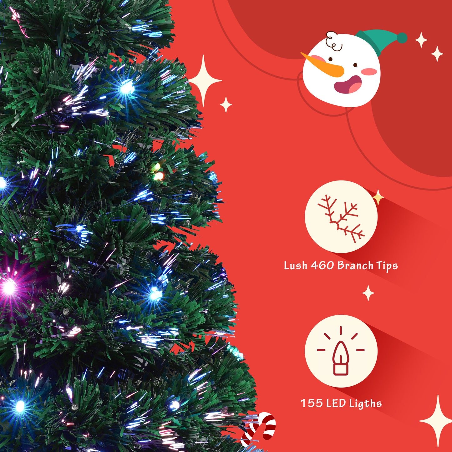 3-ft Pre-lit Optical Fiber Christmas Artificial Tree 4-Piece Set, Christmas Garland, Wreath and set of 2 Entrance Trees with Colorful Lights, PVC Festival Celebration Set