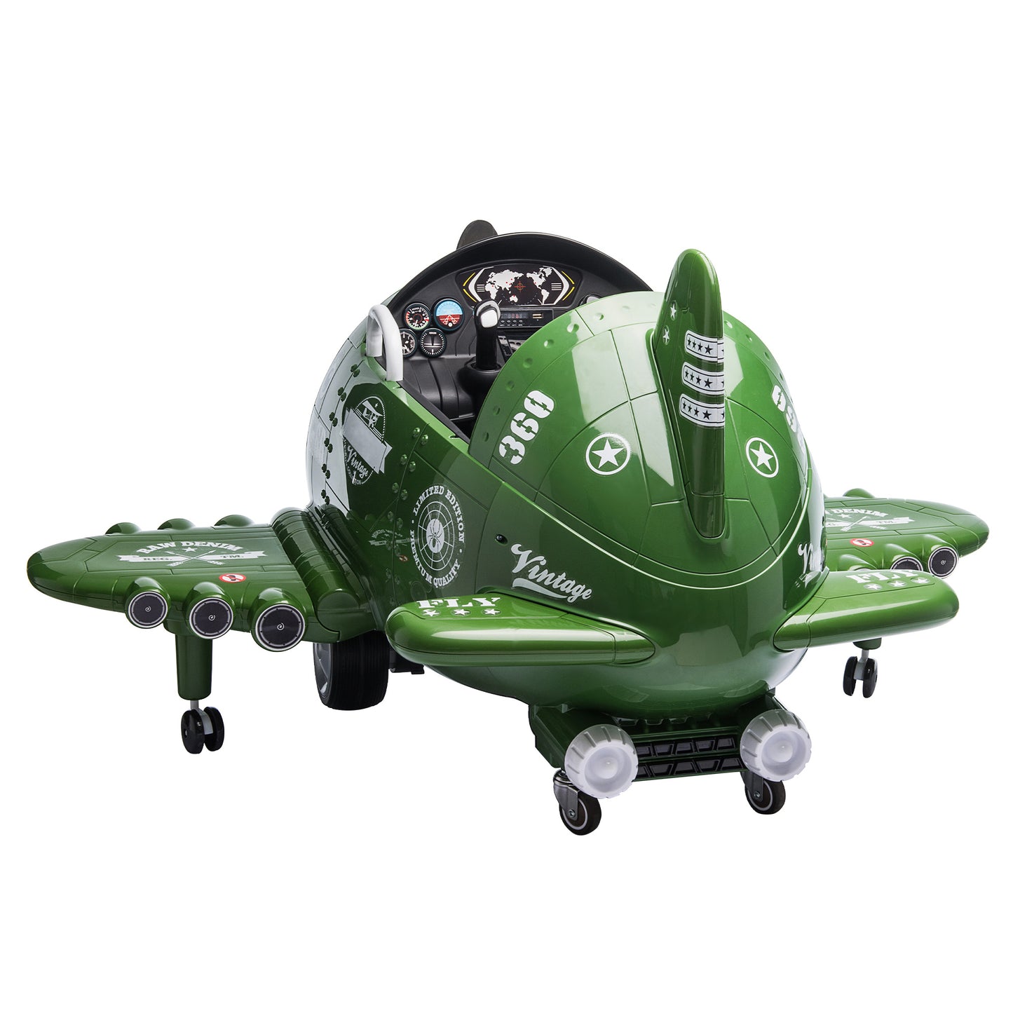 Army Green Sky Patrol 12V Ride-On Toy Plane