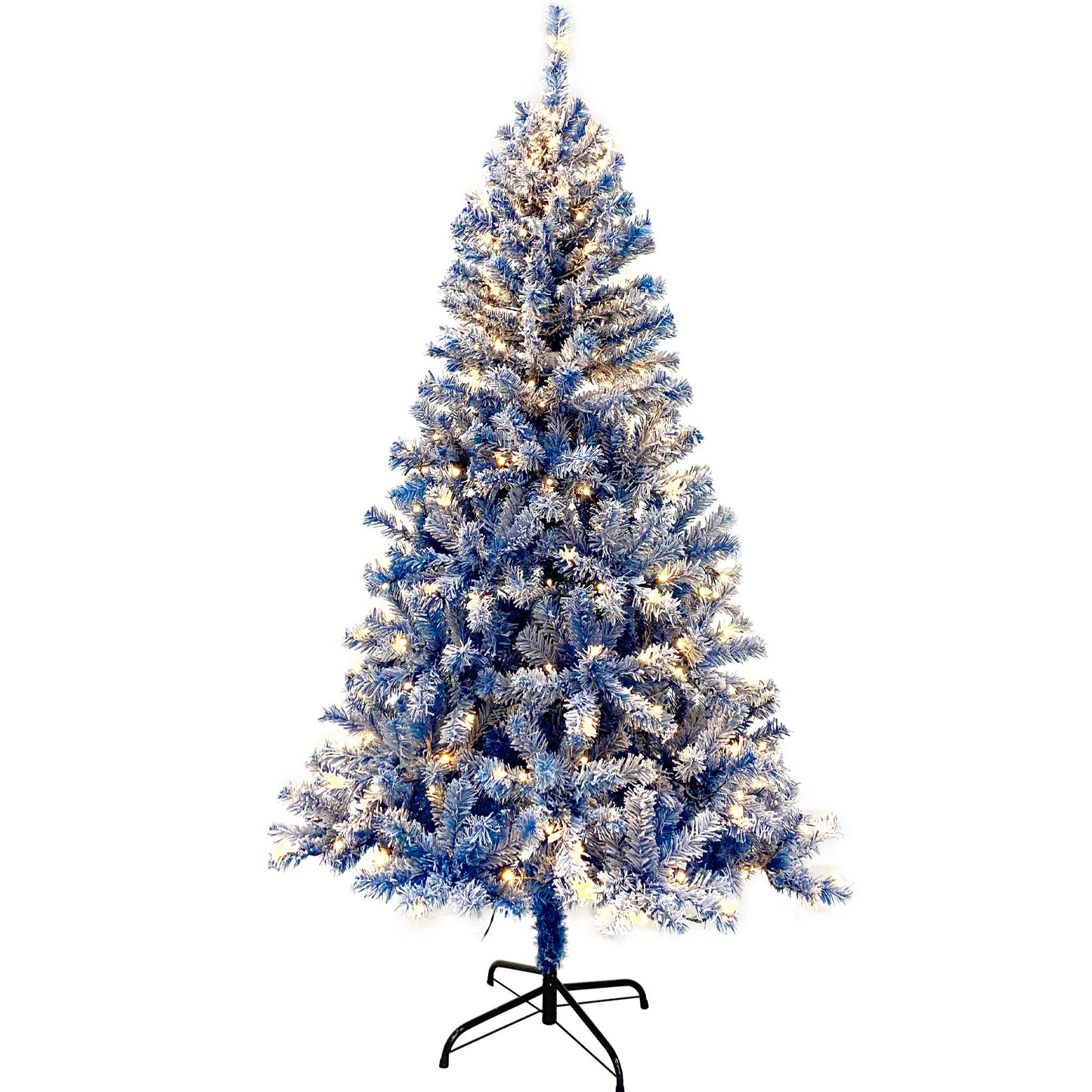 6FT Pre-Lit Hinged Artificial Fir Christmas Tree - Blue Snow Flocked