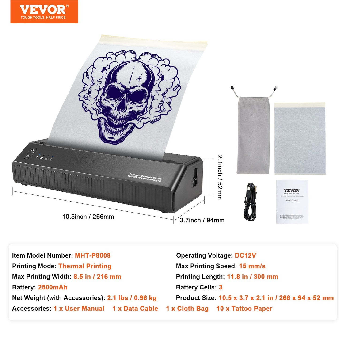 VEVOR Wireless Bluetooth Tattoo Stencil Printer – Portable Transfer Machine with 10 Sheets of Transfer Paper