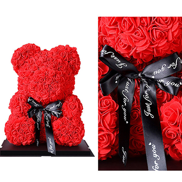 Rose Bear – Handmade Teddy Bear with Transparent Gift Box