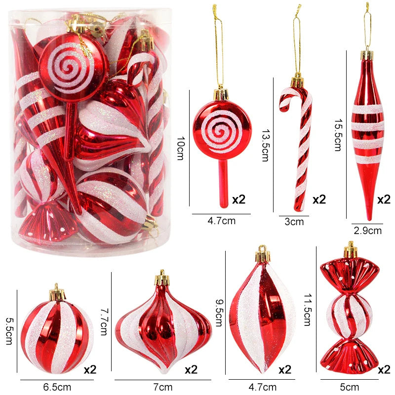 14pcs Christmas Ball Ornaments Set-Candy Cane