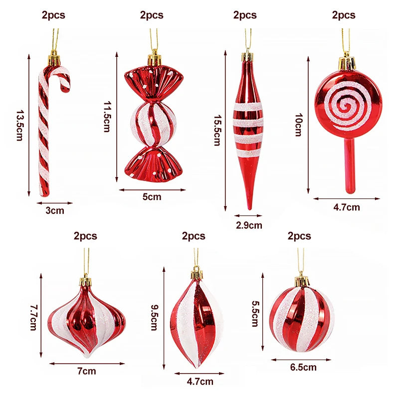 14pcs Christmas Ball Ornaments Set-Candy Cane