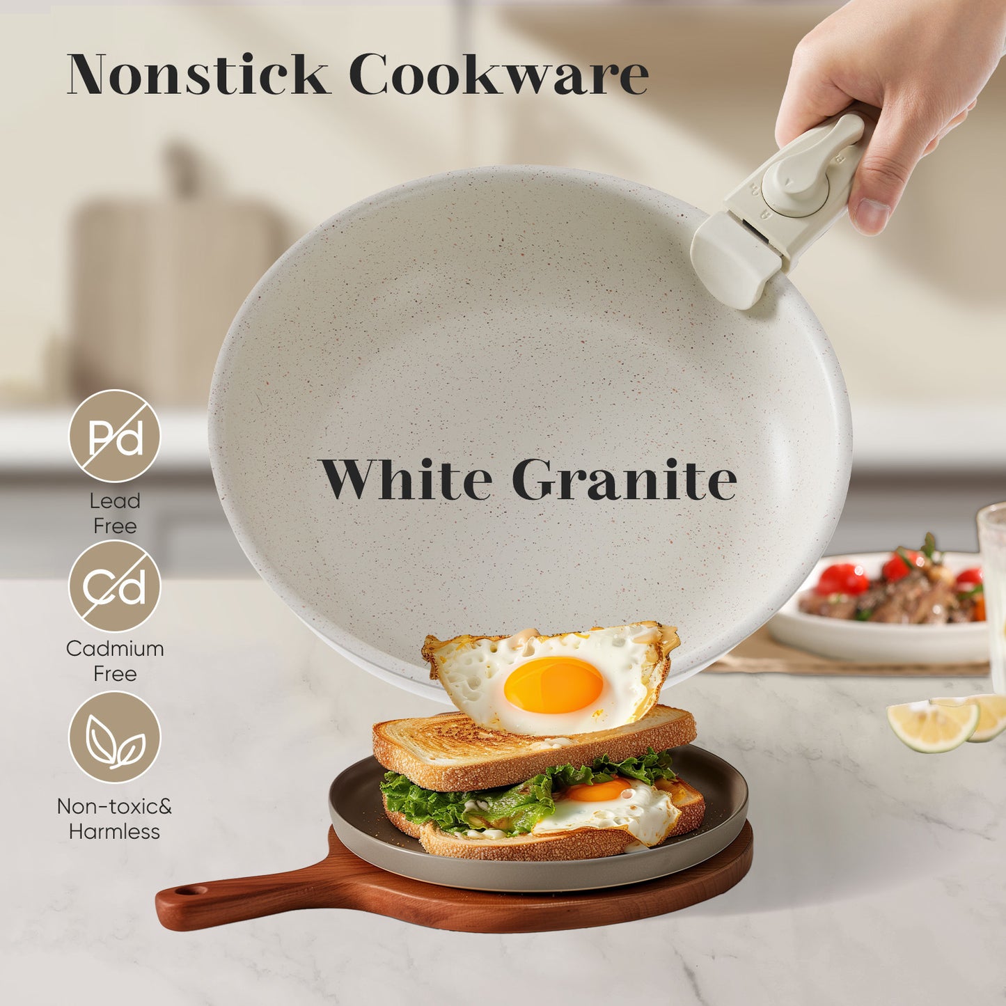 Granite Non-Stick Cookware Set - Dishwasher Safe, Detachable Handles, Safe & Space-Saving