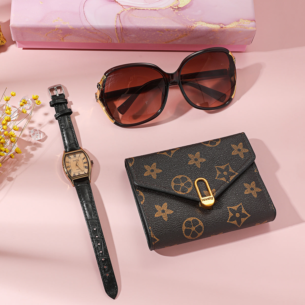 Luxury Women's Gift Box Set – Watch, Sunglasses, and Wallet