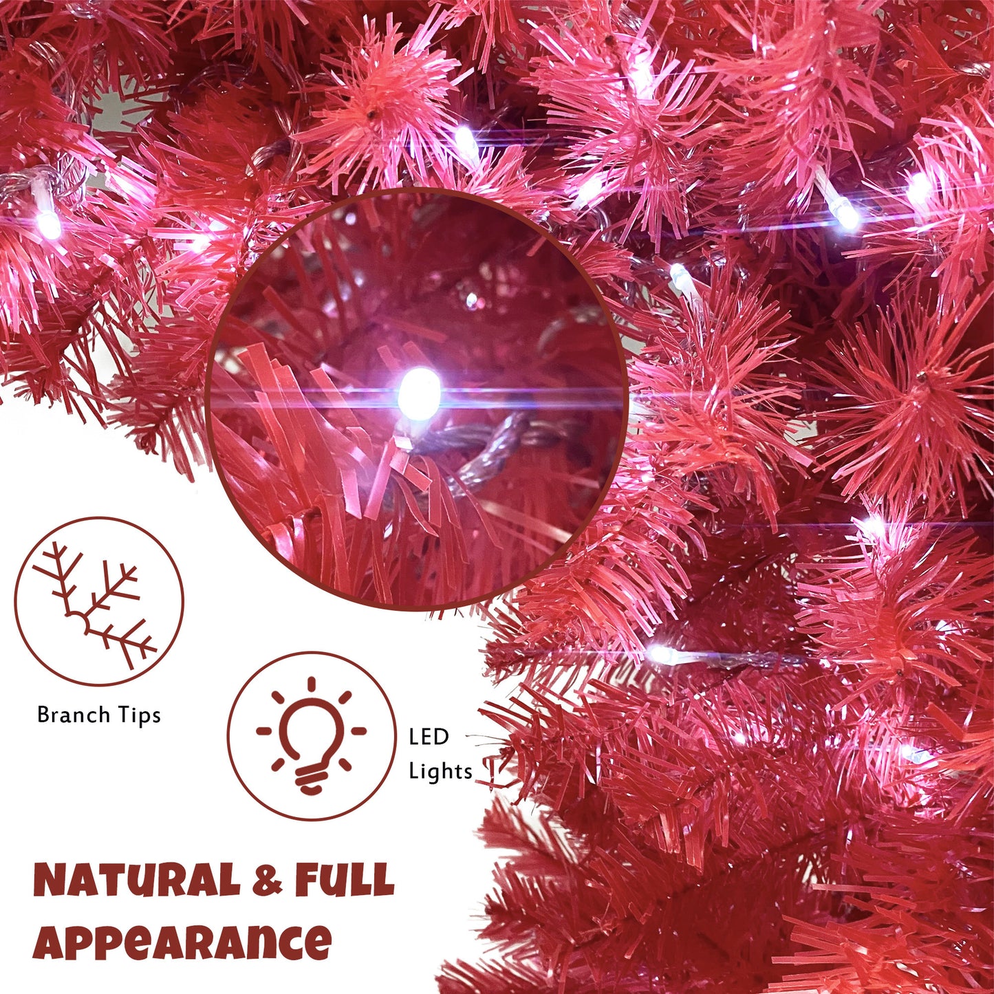 6FT Hinged Fir Artificial Christmas Tree Santa Hat Style Christmas Tree Holiday Decoration,1250 Lush Branch Tips, 300 LED Lights X-mas