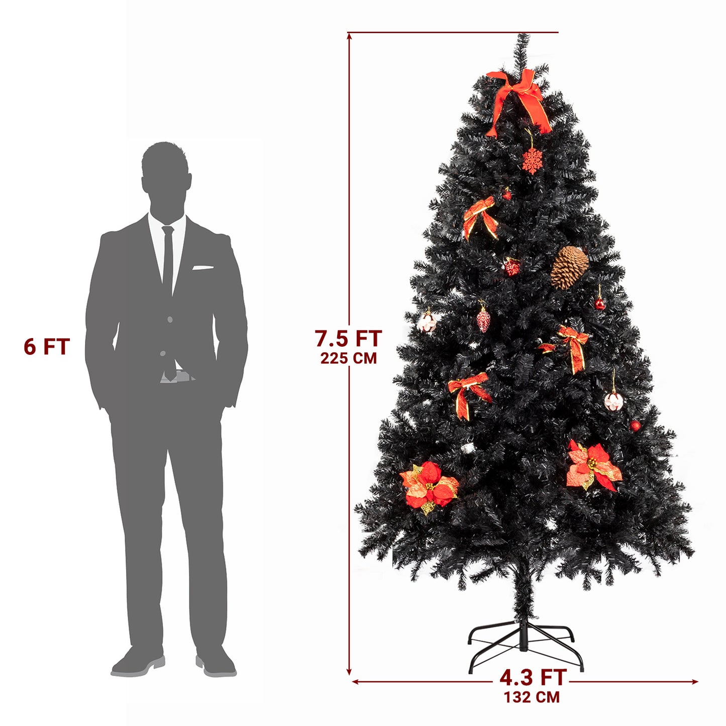 7.5ft 2500 Branches Black Christmas Tree