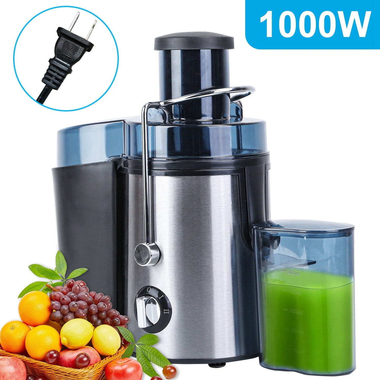 1000W Centrifugal Juicer with 2 Speeds - 65mm Wide Feed Chute, 17Oz Juicer Cup, 54Oz Pulp Collector, Easy to Clean