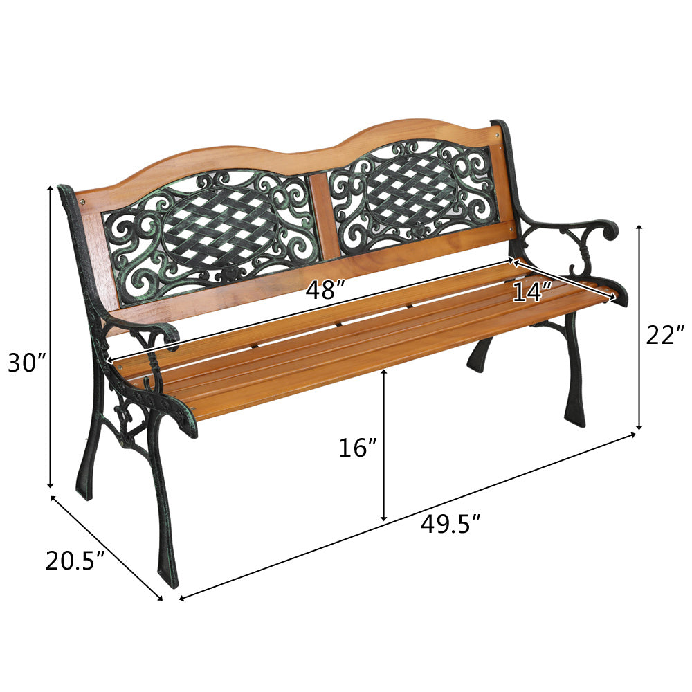 Elegant 49" Garden Bench - Powder-Coat Steel & Weather-Resistant Hardwood, Antique Style, Comfortable Seating