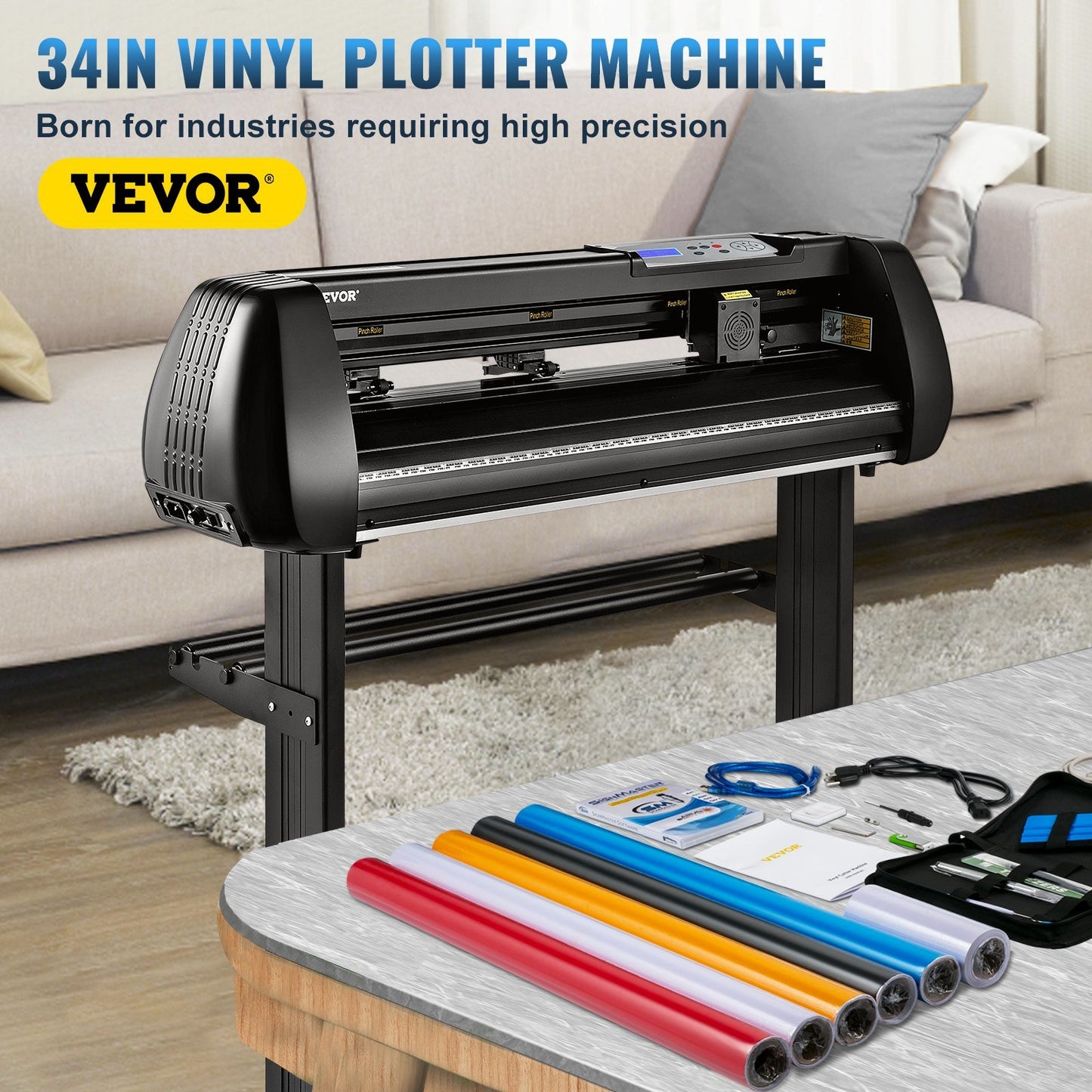 VEVOR 34-Inch Vinyl Cutter Machine with Bluetooth – DIY Craft Plotter Kit with SignMaster Software, Steel Roller Shaft, and Complete Accessories