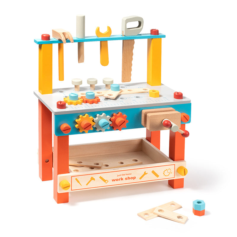 Junior Builder's Workbench Set - Safe Wooden Pretend Play Construction Kit for Toddlers