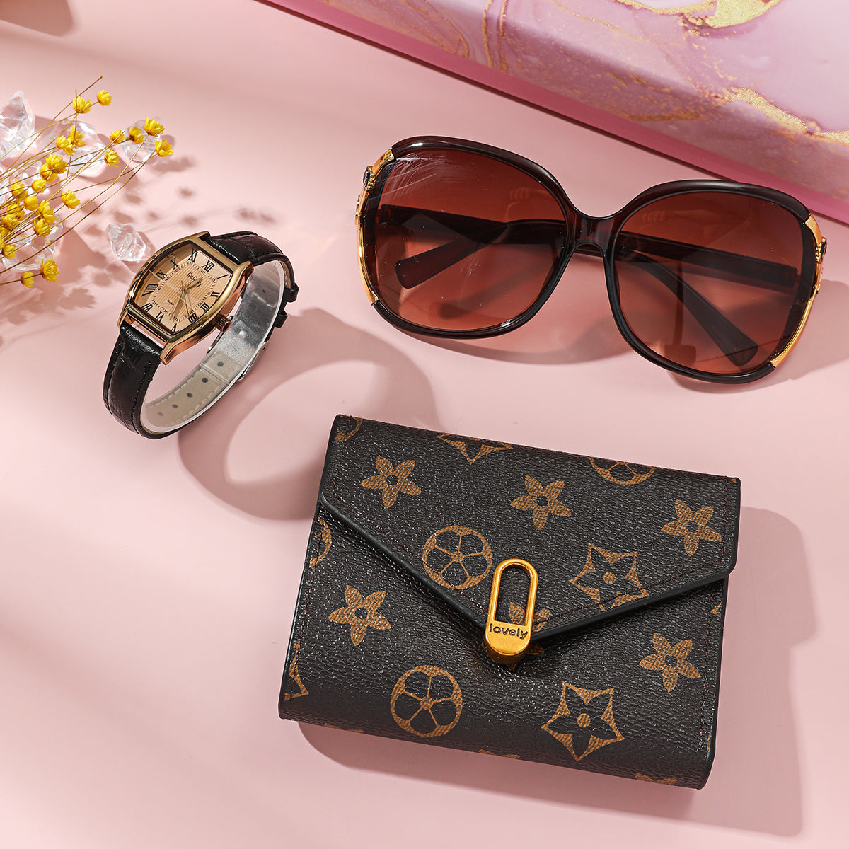 Luxury Women's Gift Box Set – Watch, Sunglasses, and Wallet