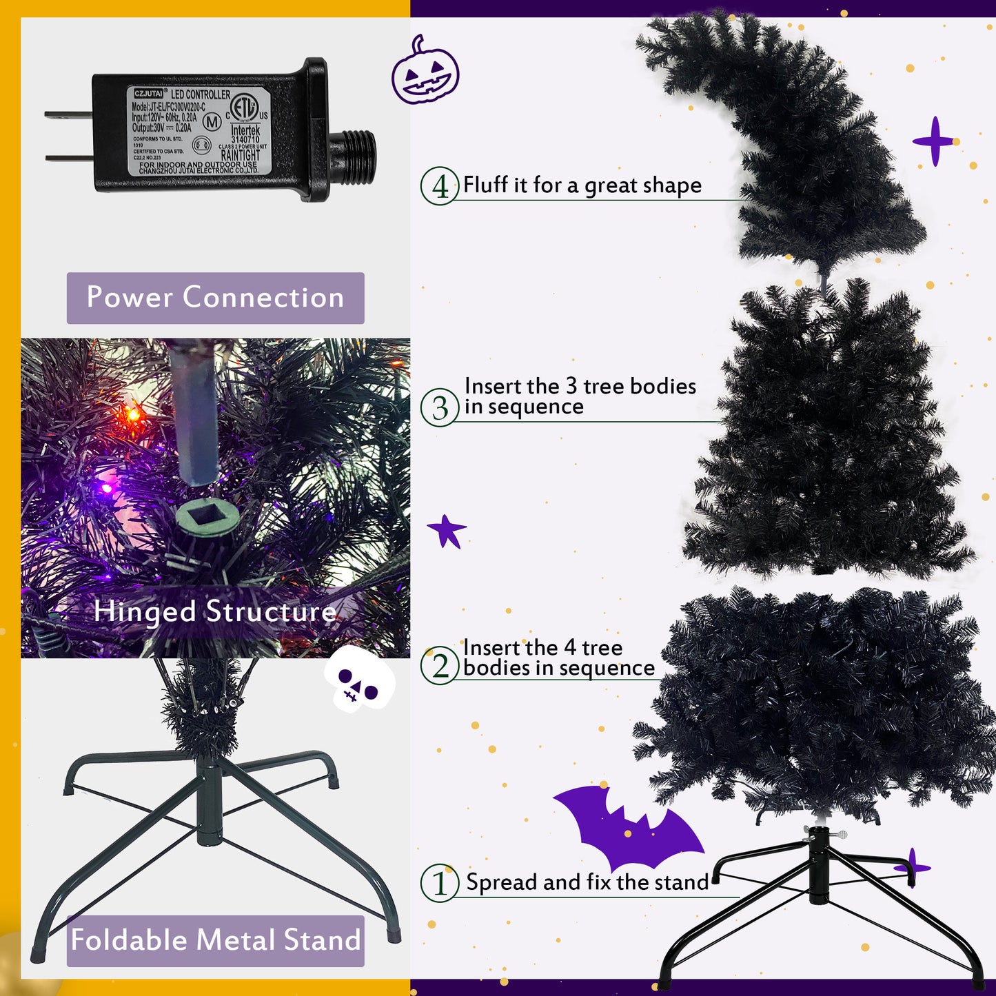 6FT Artificial Fir Bent Top Halloween Christmas Tree