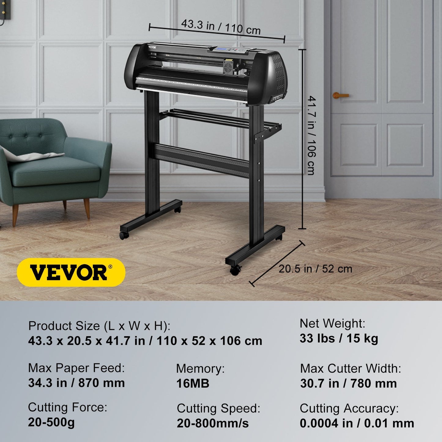 VEVOR 34-Inch Vinyl Cutter Machine with Bluetooth – DIY Craft Plotter Kit with SignMaster Software, Steel Roller Shaft, and Complete Accessories