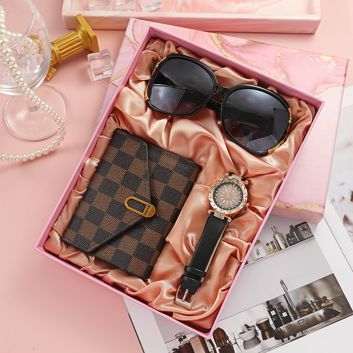 Luxury Women's Gift Box Set – Watch, Sunglasses, and Wallet