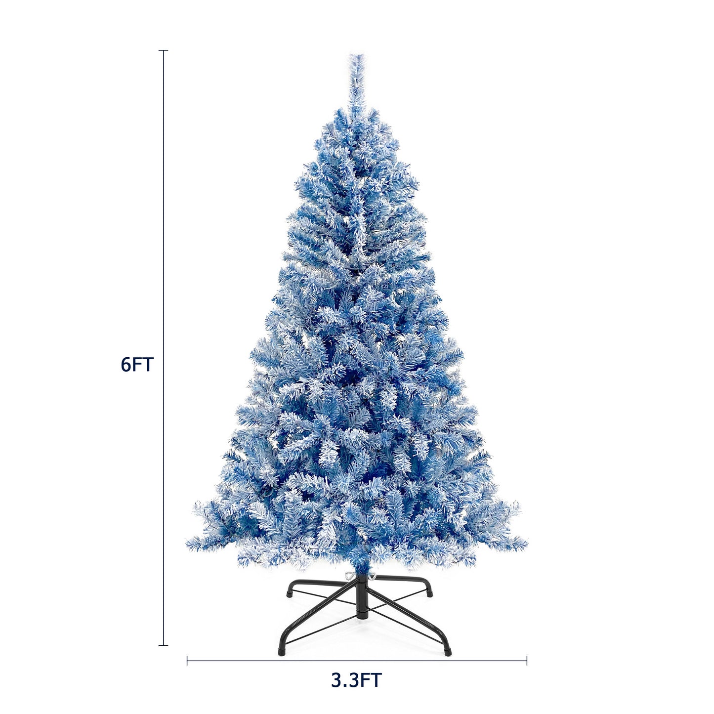 6FT Pre-Lit Hinged Artificial Fir Christmas Tree - Blue Snow Flocked