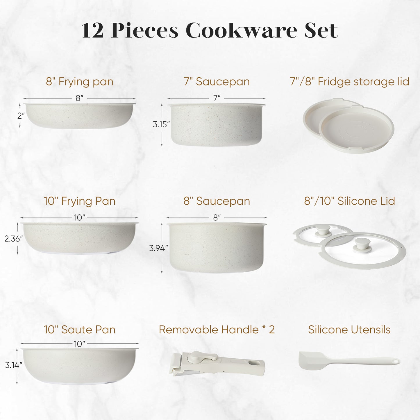 Granite Non-Stick Cookware Set - Dishwasher Safe, Detachable Handles, Safe & Space-Saving